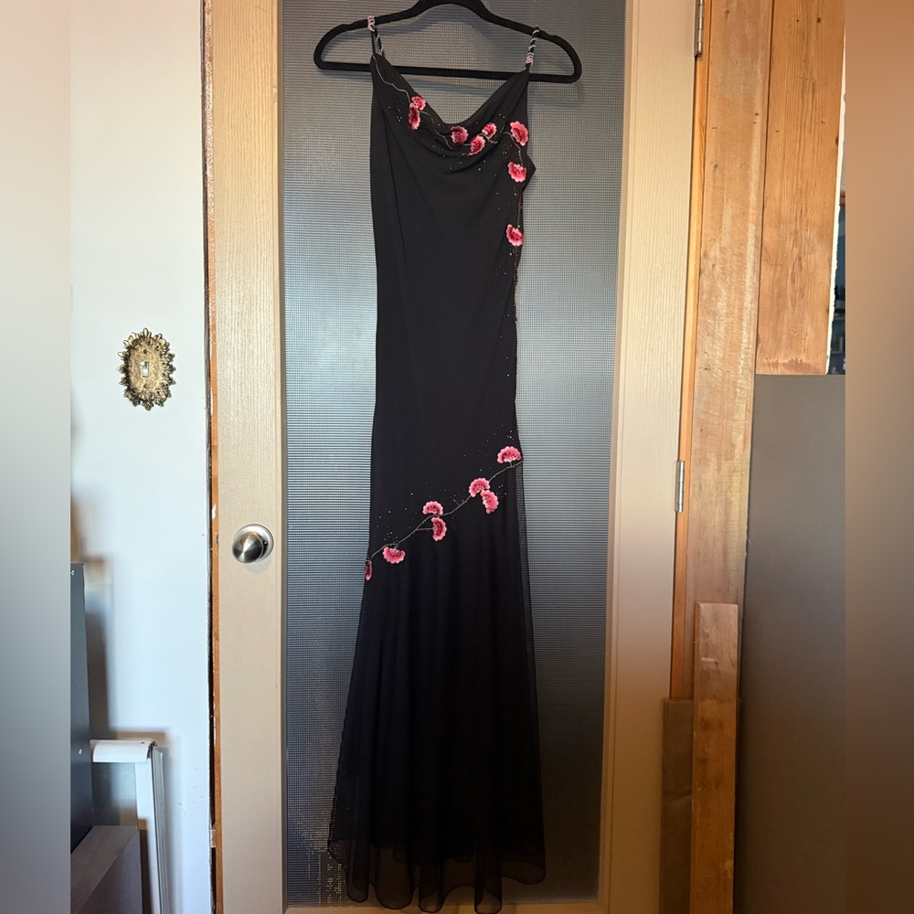 Dressbarn black spaghetti strap cowl neck dress